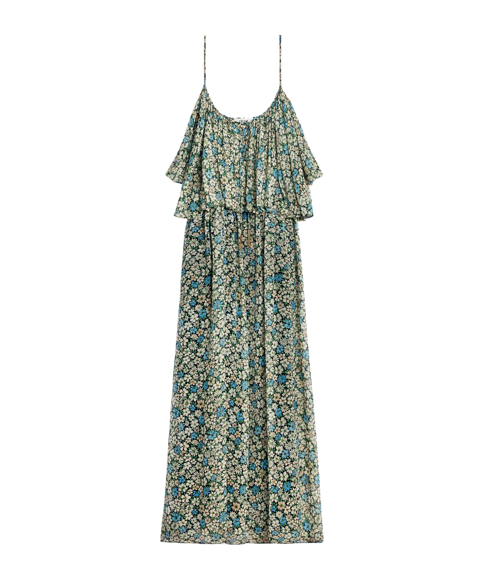 Celine Gathered Midi Dress In Silk Georgette In Green