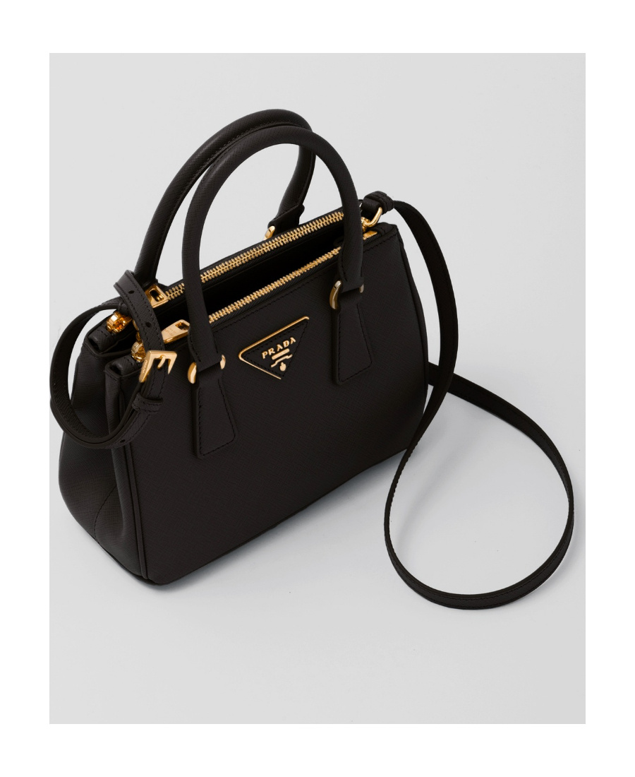 Prada Galleria Saffiano Leather Mini Logo Handbag In Black