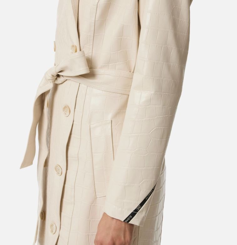 Elisabetta Franchi Trench Coat With Crocodile Print In Neutral