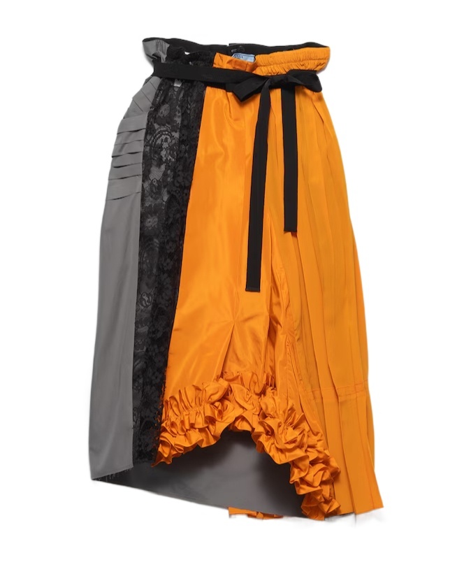 Prada Technical Taffeta Patchwork Skirt In Orange