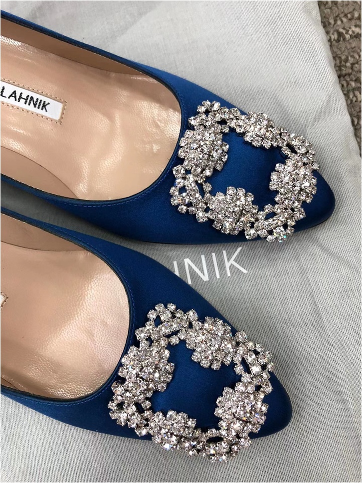 Manolo Blahnik Round Head Crystal Square Buckle Design High Heels In Multicolor