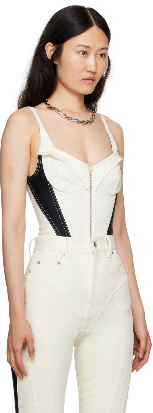 Mugler Denim Bustier Bodysuit In White