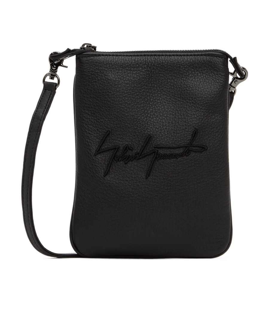 Yohji Yamamoto Logo-embroidered Leather Shoulder Bag In Black