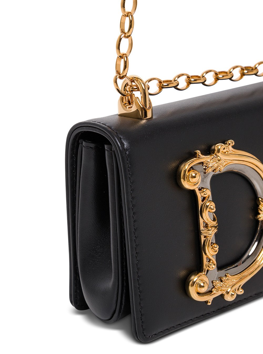 Dolce & Gabbana Girls Leather Shoulder Bag With Chain-link Strap In Black