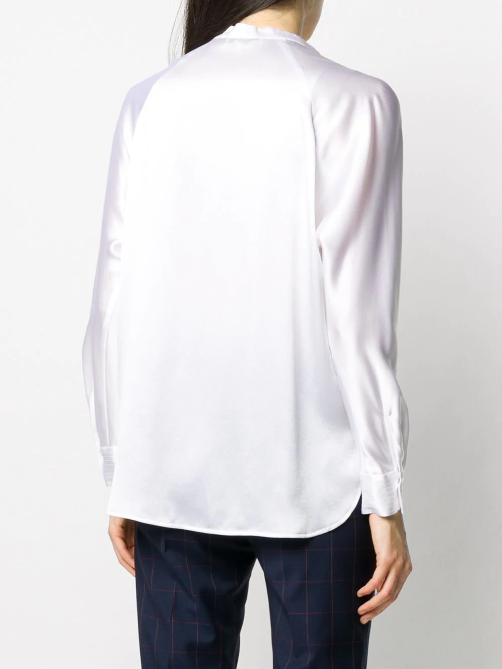 Vince Open Neck Long-sleeved Loose Fit Blouse In Optic White