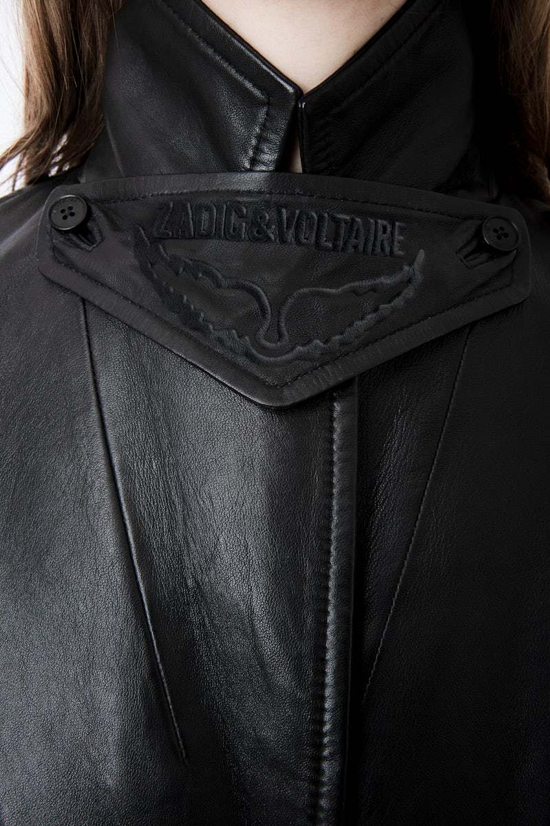 Zadig & Voltaire Macari Buttoned Leather Coat In Black
