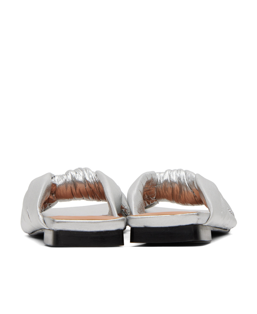 Ganni Metallic-finish Knot-detail Flats In White