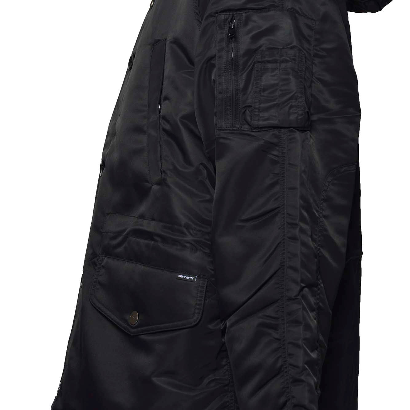 Carhartt Black Hooded Olten Parka Coat In Black