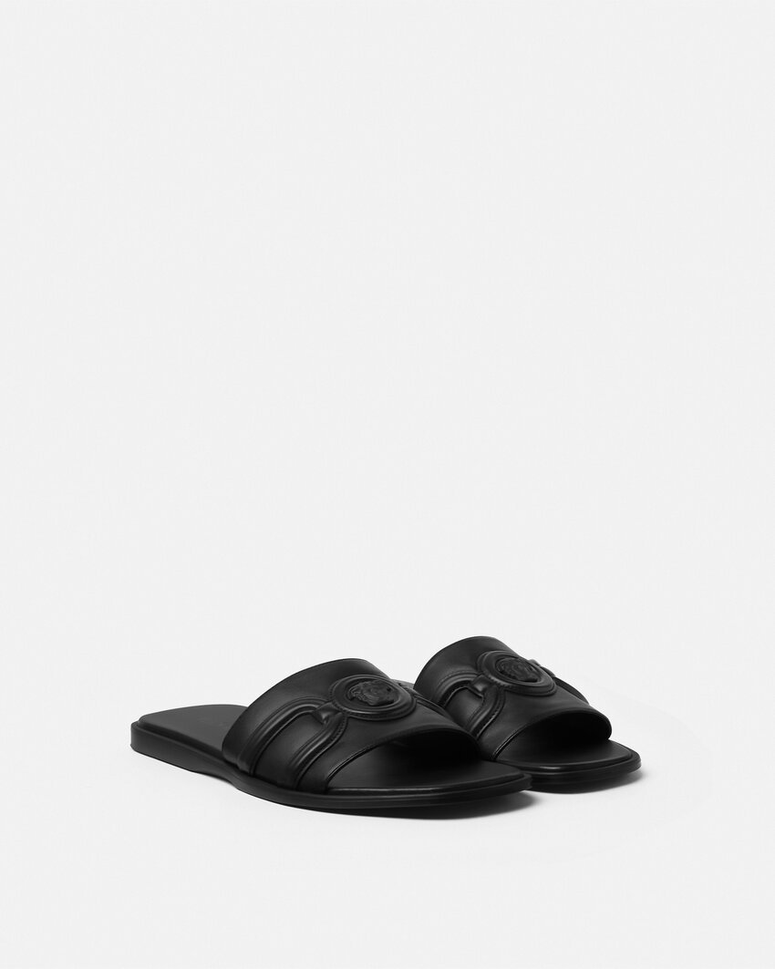 Versace Round Toe Slippers In Black