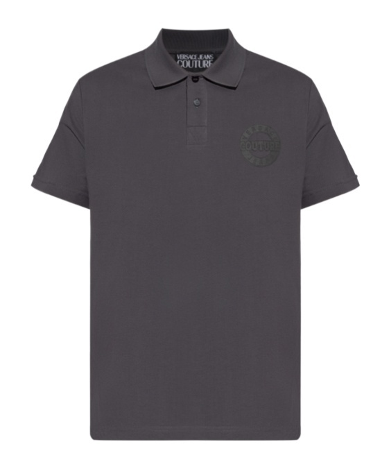 Versace Jeans Couture Logo Print Short-sleeved Polo Shirt In Gray