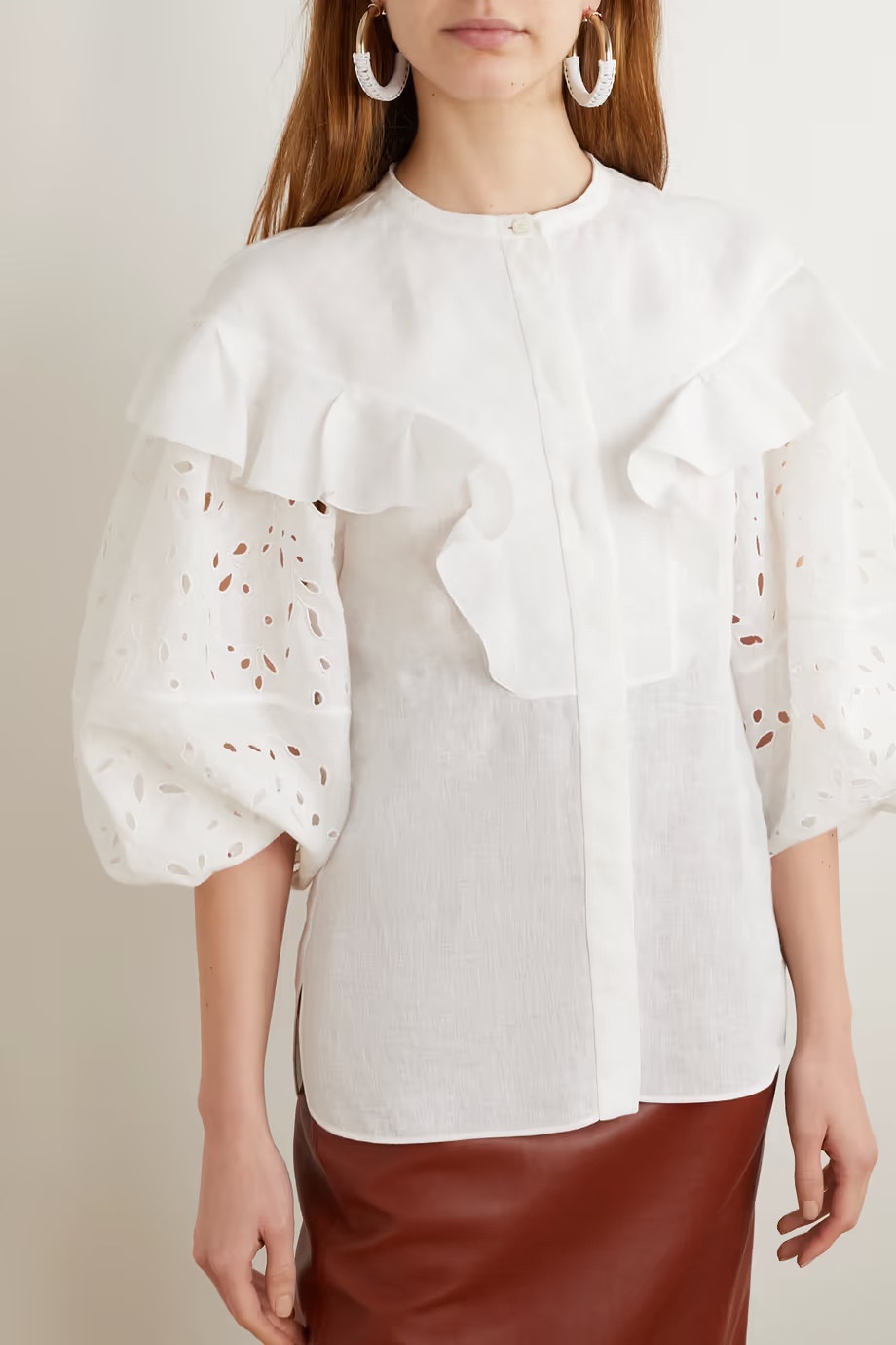 Chloé Broderie-anglaise Ruffled Blouse In White