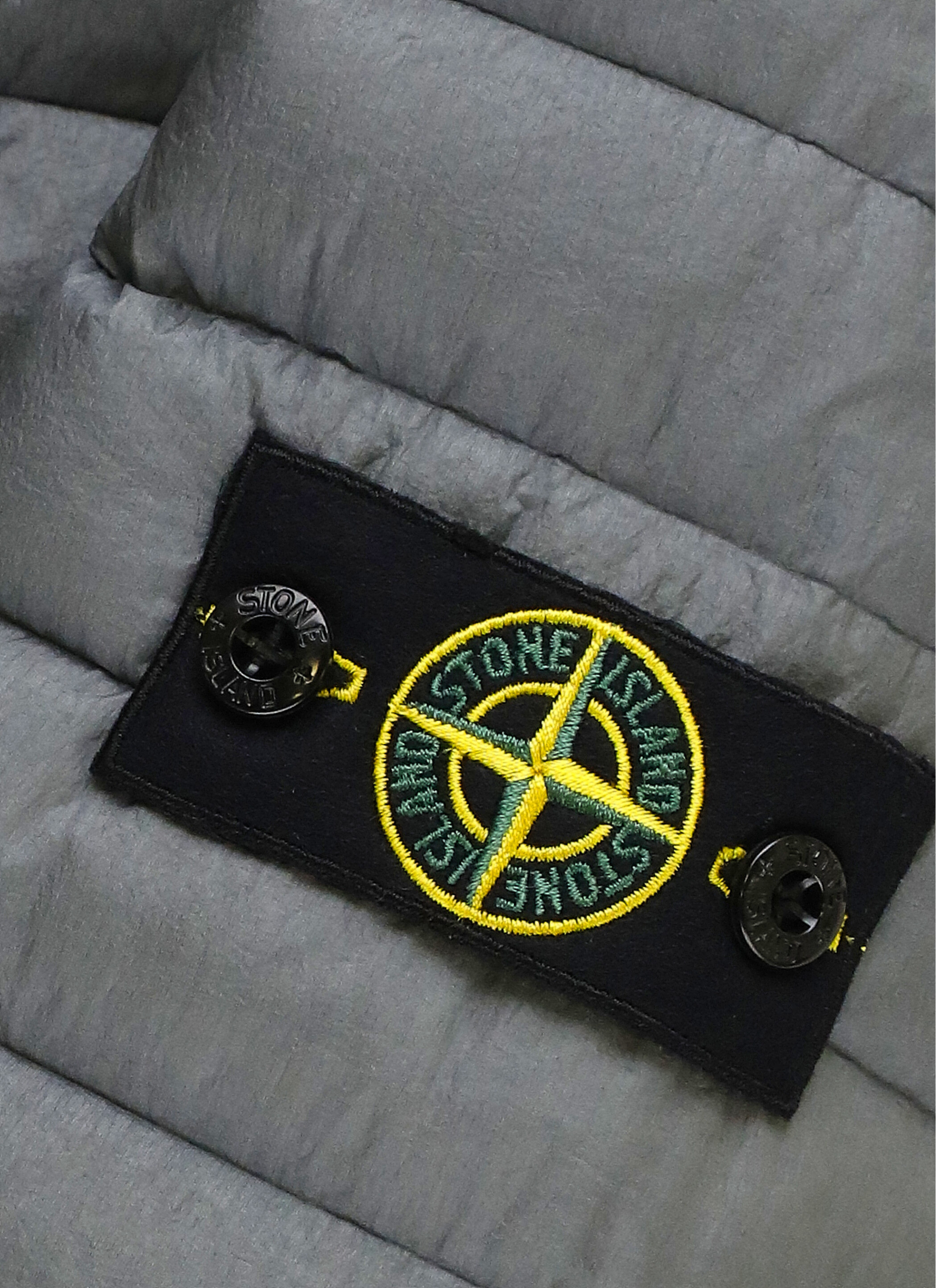 Stone Island Quilted Patch Down Jacket In Gray