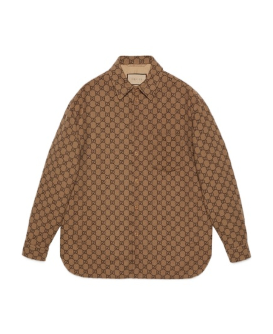 Gucci Men Beige Jacket With Classic Collar And Front Zip Closure In Gg Canvas Man In Brown