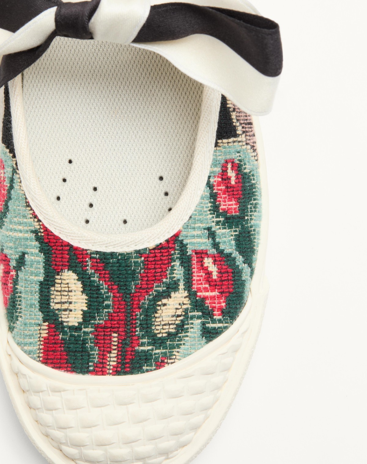 Valentino Bay By Bay Ballerina Trainer In Jacquard Fabric With Floral Embroidery In Multicolor
