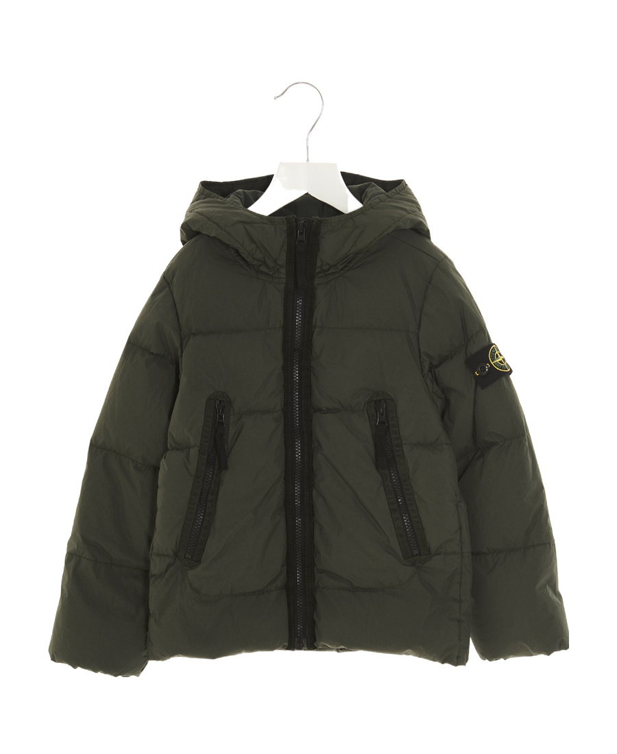 Stone Island Logo-patch Hooded Puffer Jacket In Green