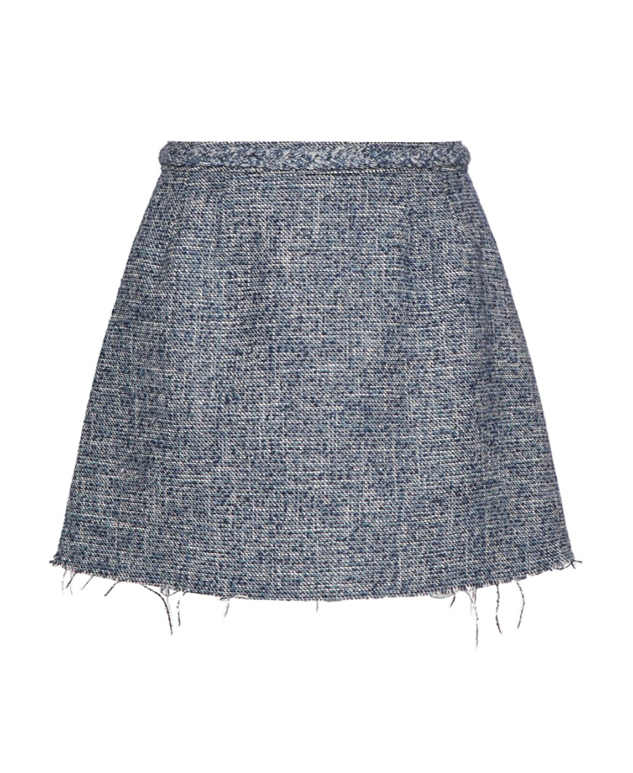 Red Valentino Fluted Herringbone Tweed Mini Skirt In Gray