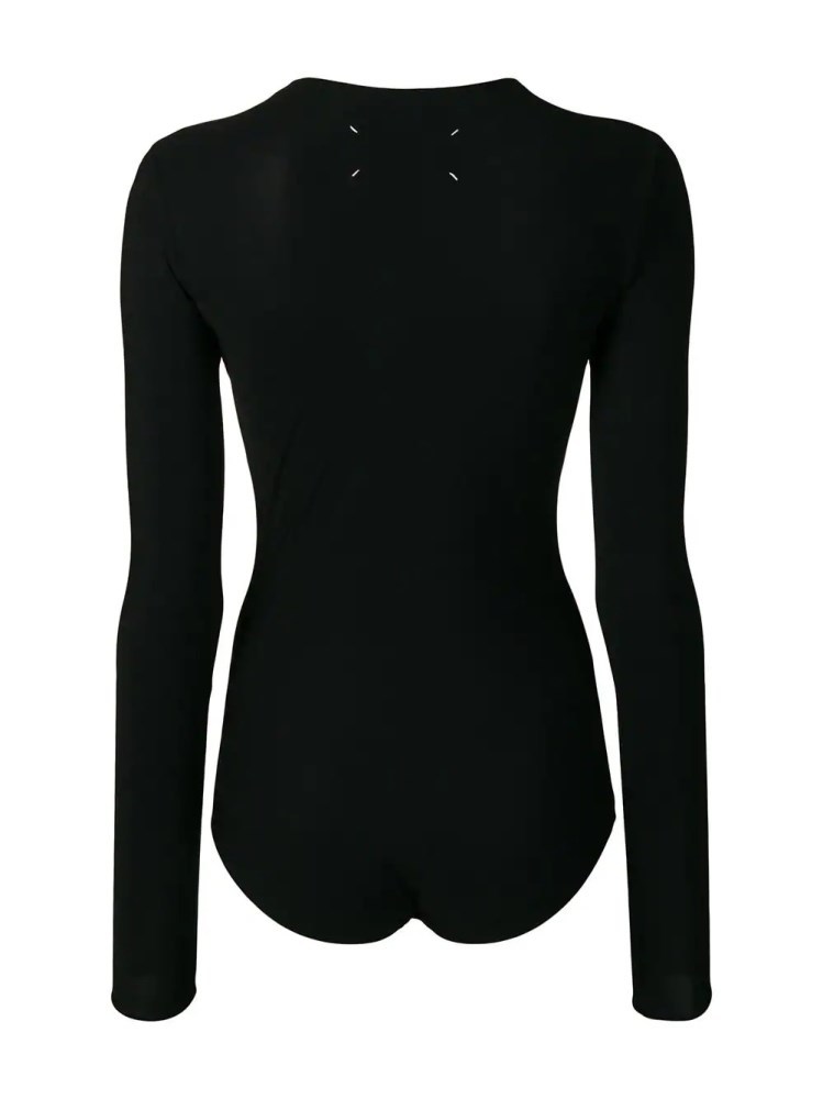 Maison Margiela Long-sleeved Ribbed Bodysuit In Black