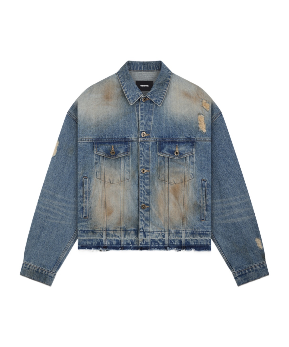 We11 Done Distressed Denim Jacket In Blue