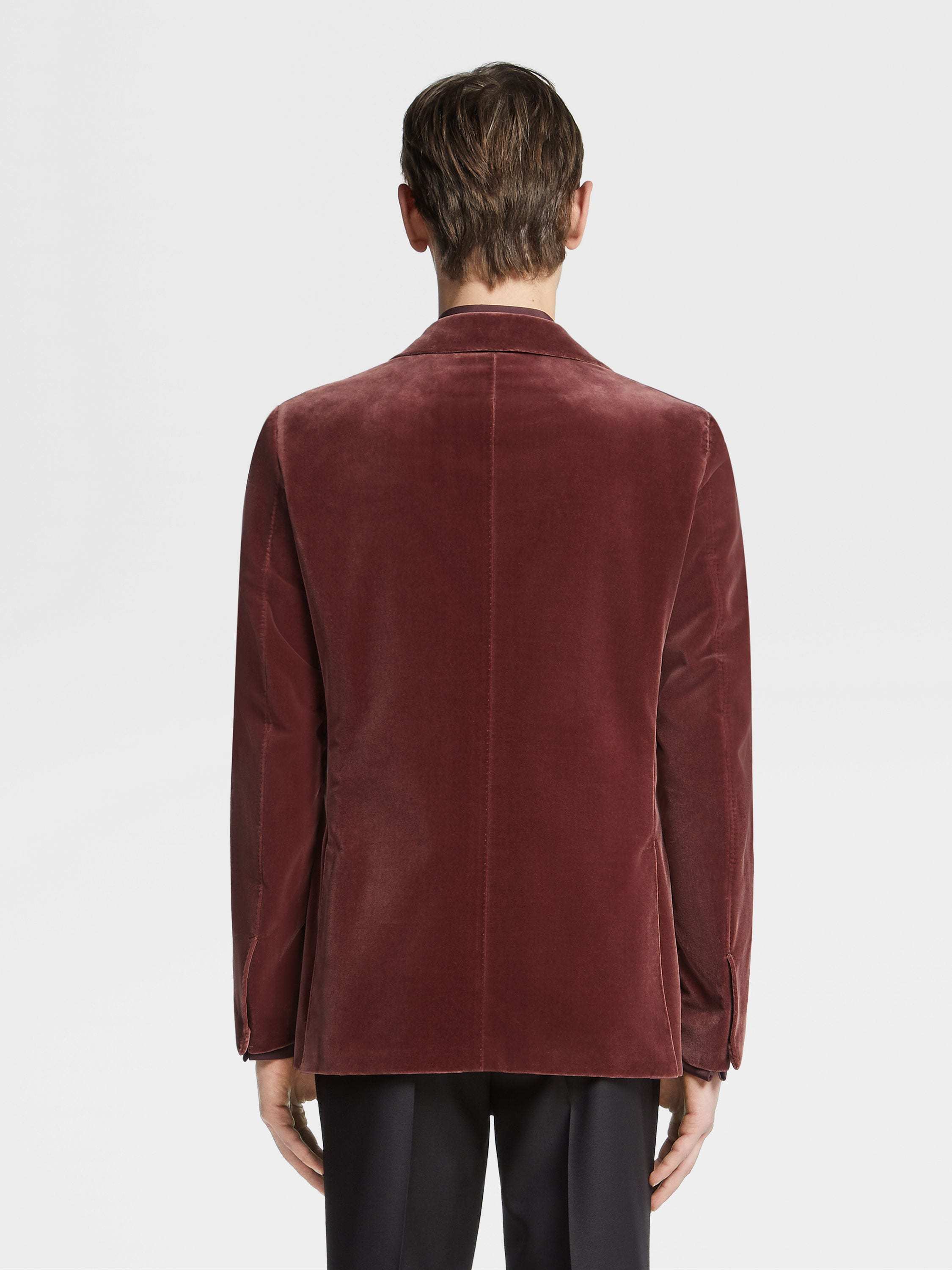 Zegna Velvet-effect Single-breasted Blazer In Burgundy