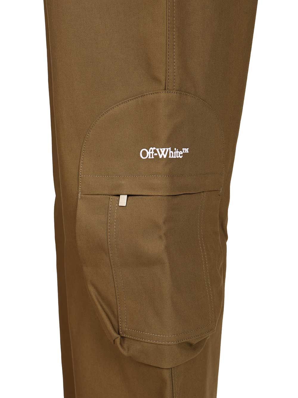 Off-white Cargo Trousers With Pockets And Loops In Brown