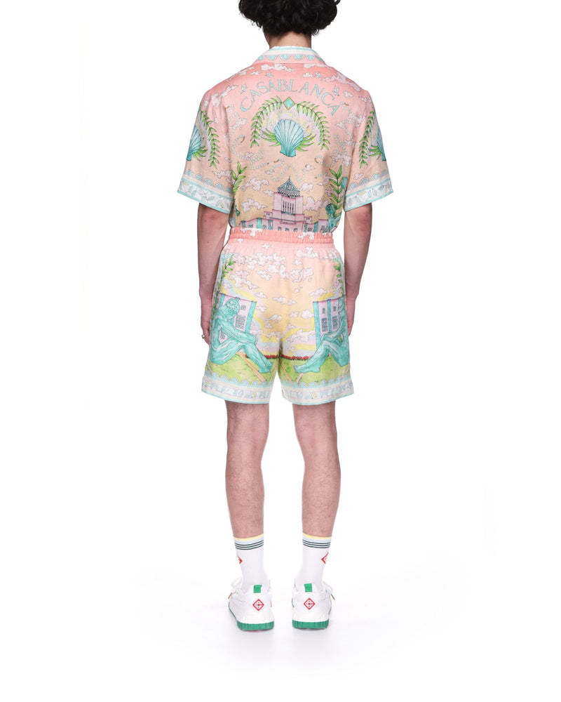 Casablanca Linen Shorts With Printed Graphic Design In White