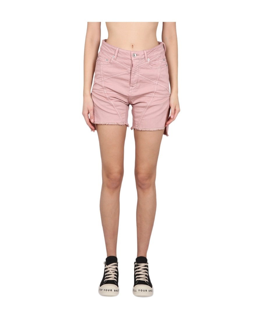 Rick Owens Drkshdw Denim Shorts Frayed Hem In Pink