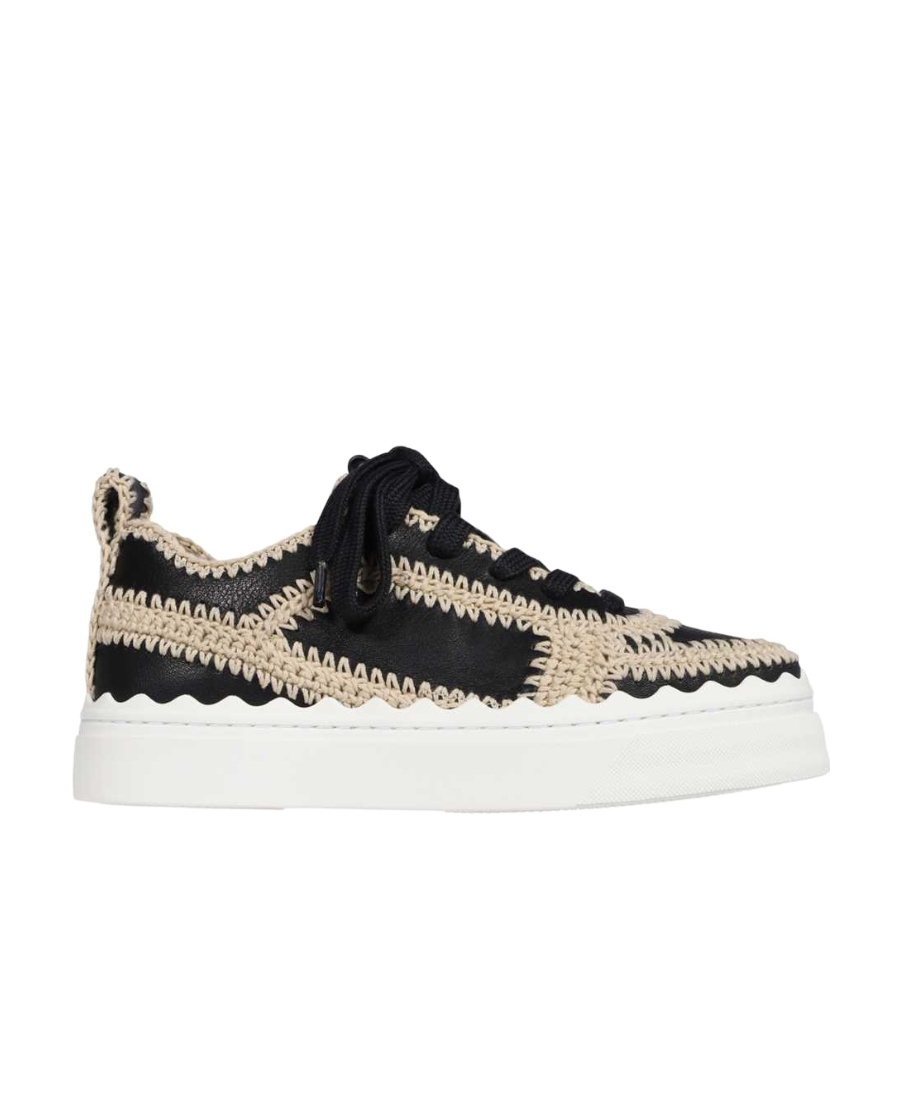 CHLOÉ CROCHET-TRIM LOW-TOP LEATHER SNEAKERS