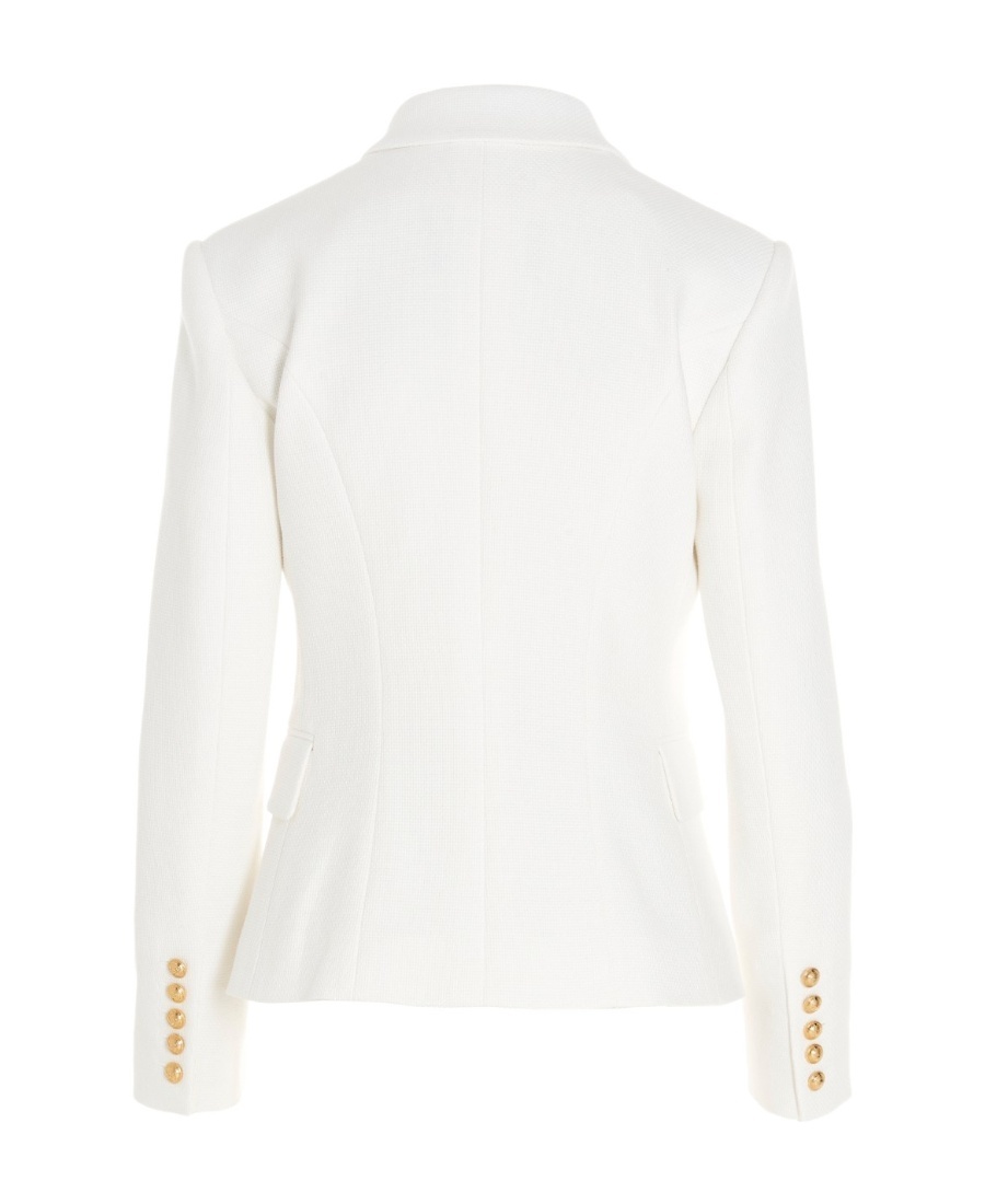 Balmain Wool Grain De Poudre 6 Button Blazer In White