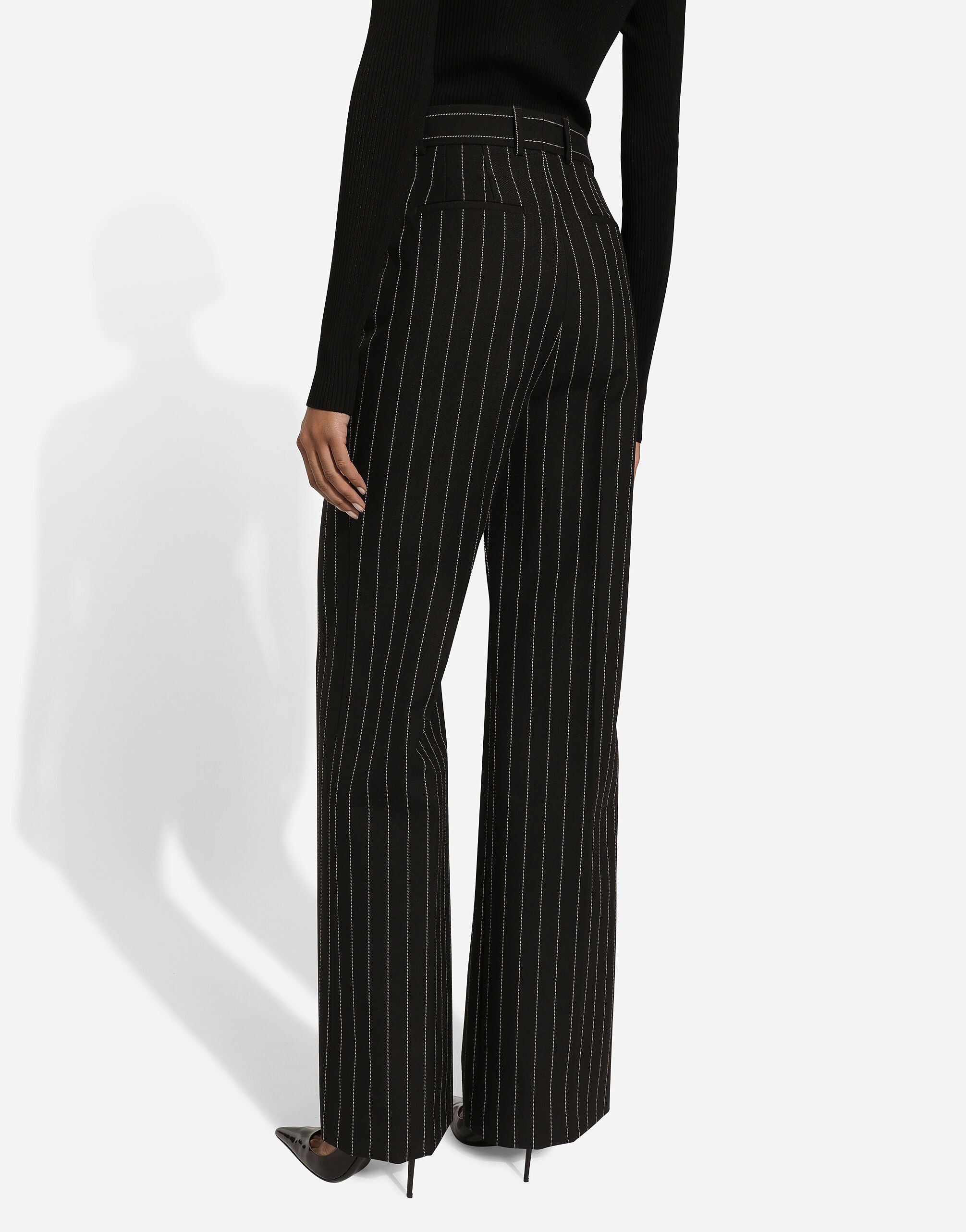 Dolce & Gabbana High Waist Pinstripe Flared Pants In Black