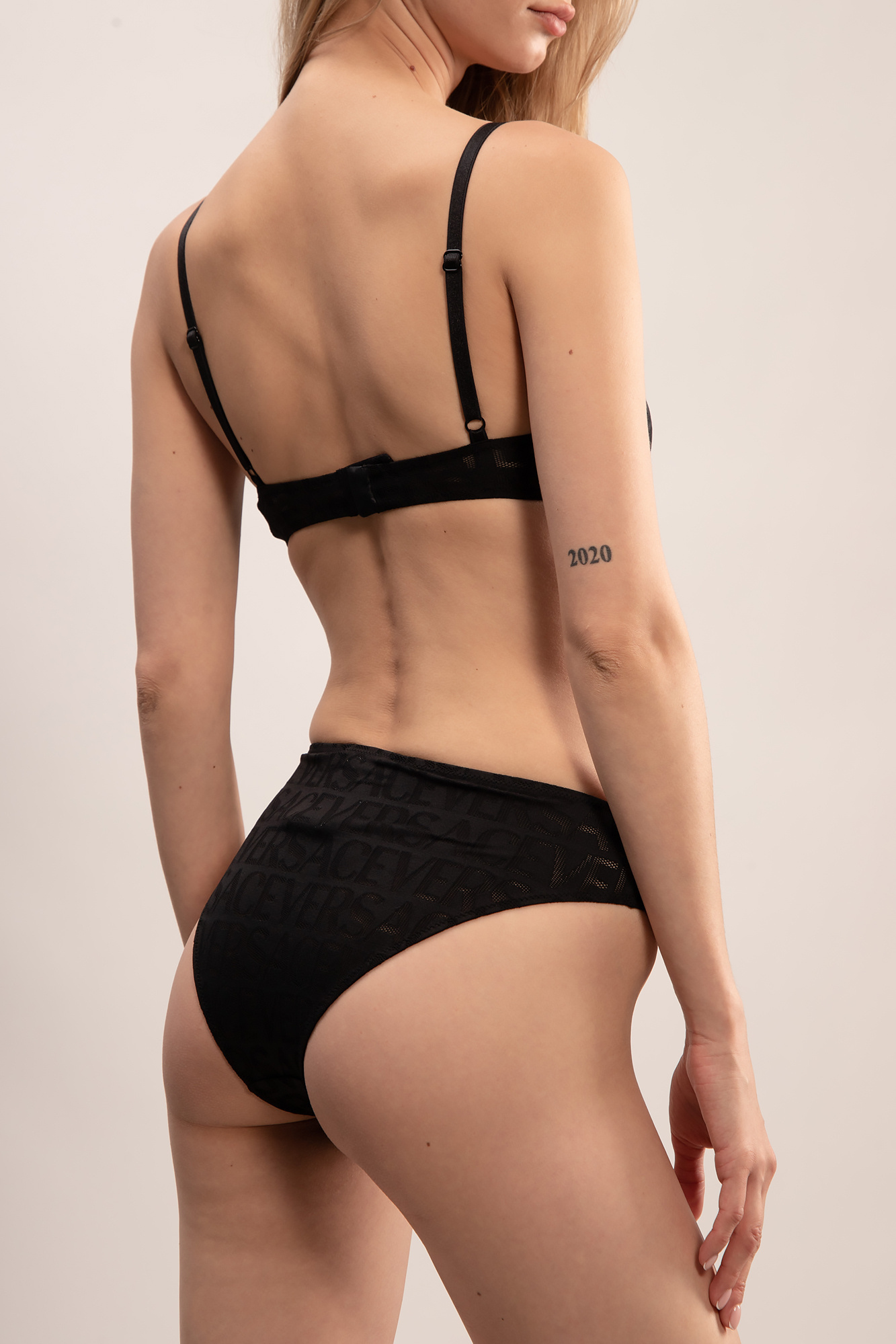 Versace Allover High-waist Mesh Briefs In Black