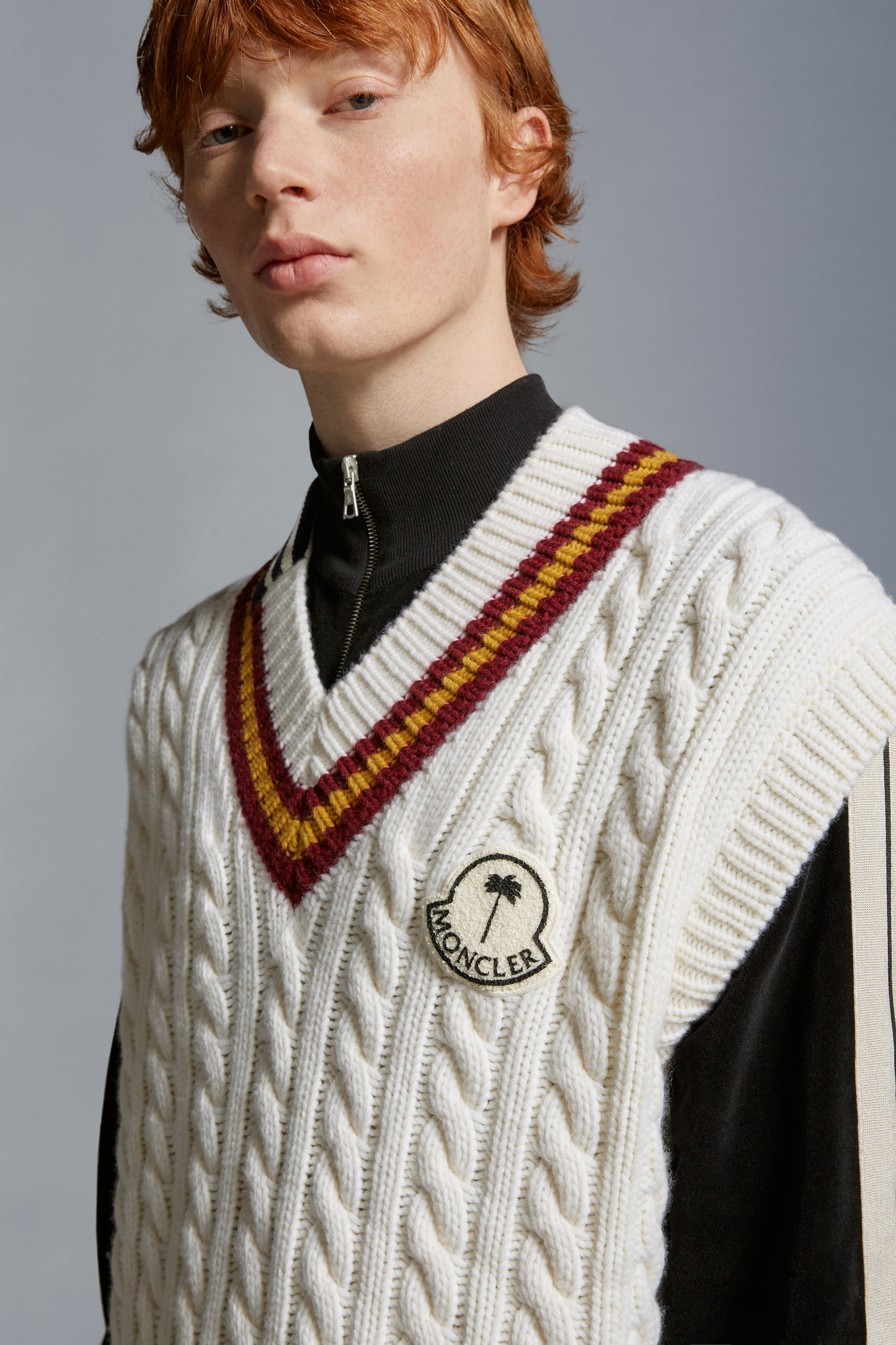Shop Moncler Wool V-neck Gilet In White