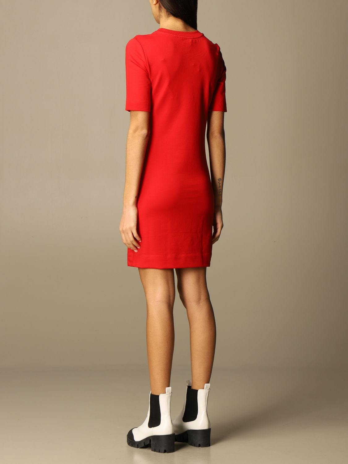 Moschino Logo Printed T-shirt Dress In Red