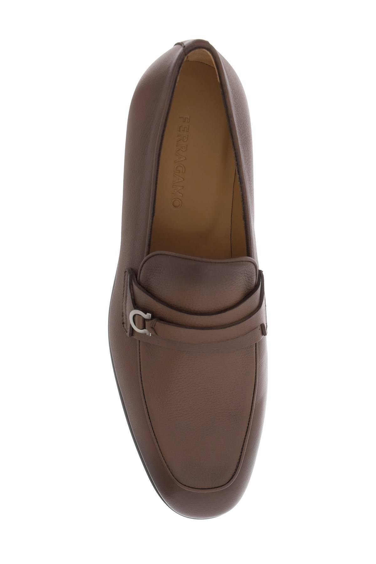 Ferragamo Gancini-ornament Leather Loafers In Brown