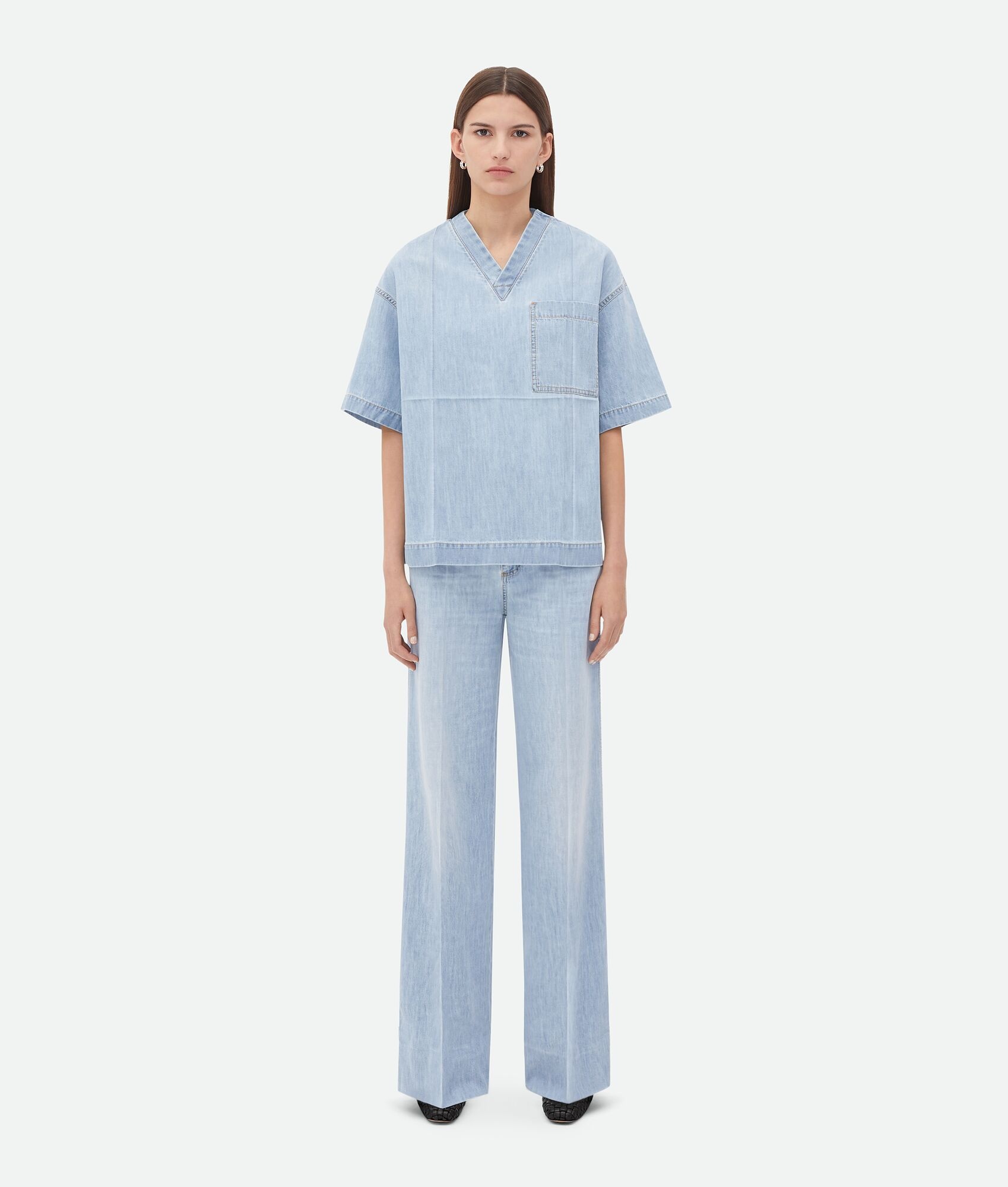 Bottega Veneta Blue Denim Cotton Blouse For Women | Designer Ss24 Collection In Blue