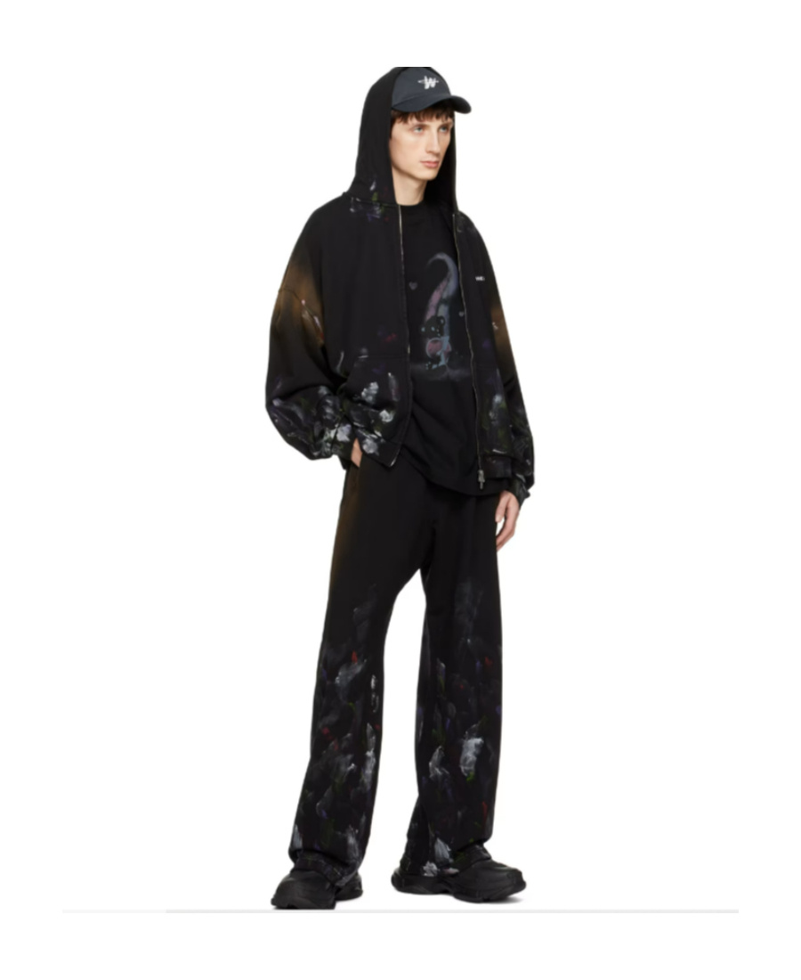 We11 Done Painterly-print Cotton Hooded Jacket In Black