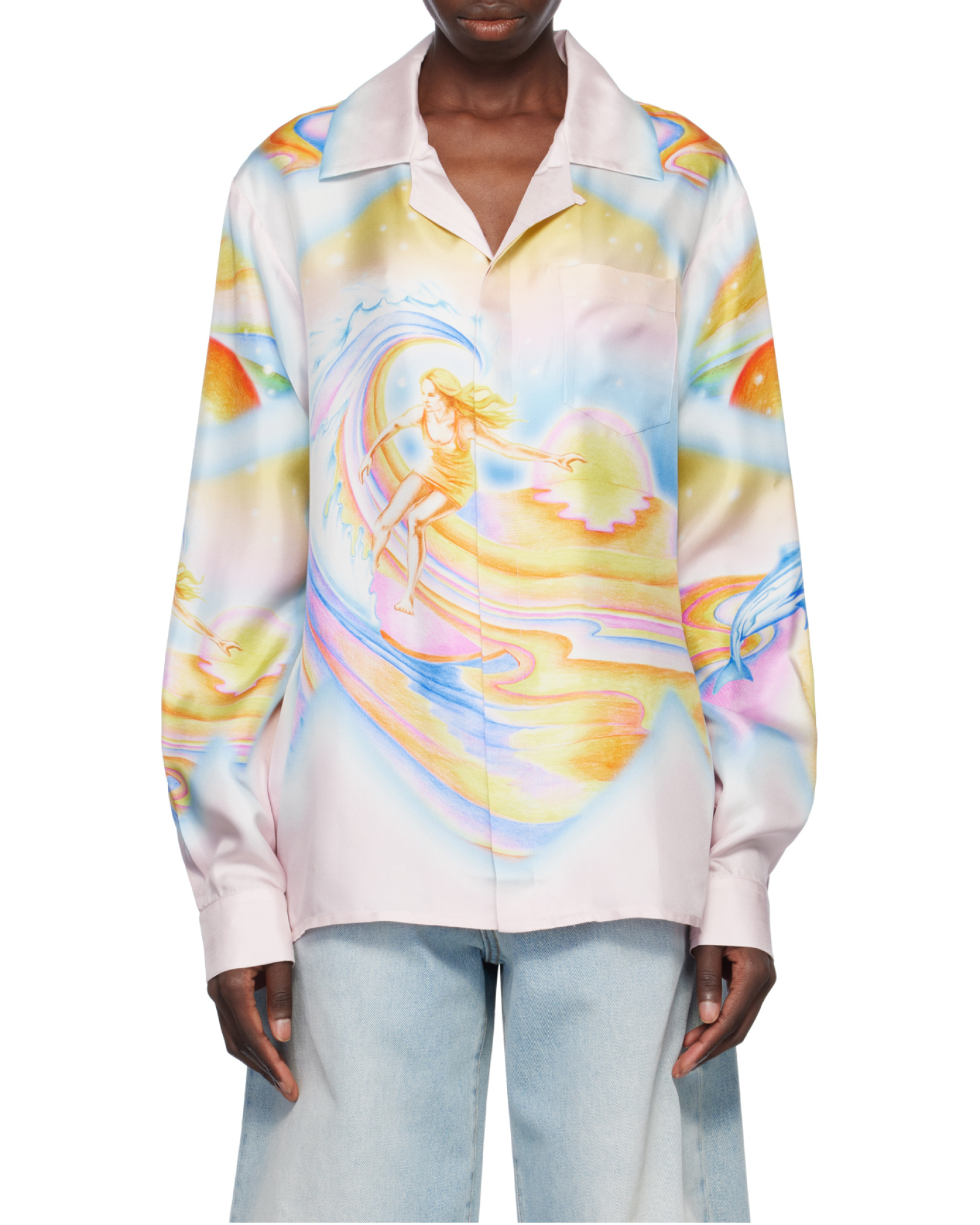 Casablanca Surf Print Long-sleeve Silk Blouse