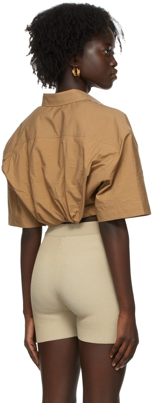 Jacquemus Logo Lapel Short-sleeved Shirt In Nude