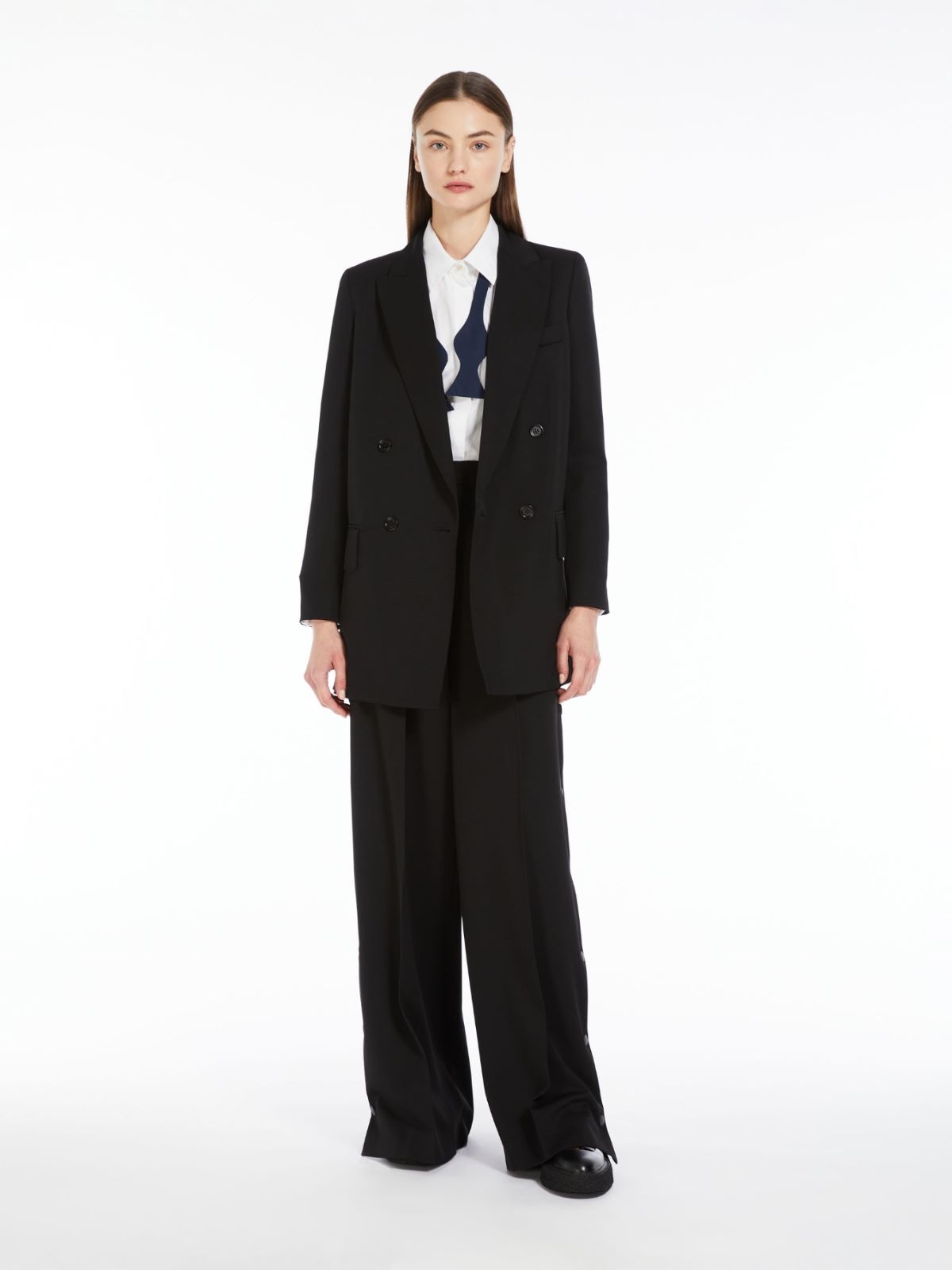 Max Mara Double-breasted Wool Suit Jacket In Black