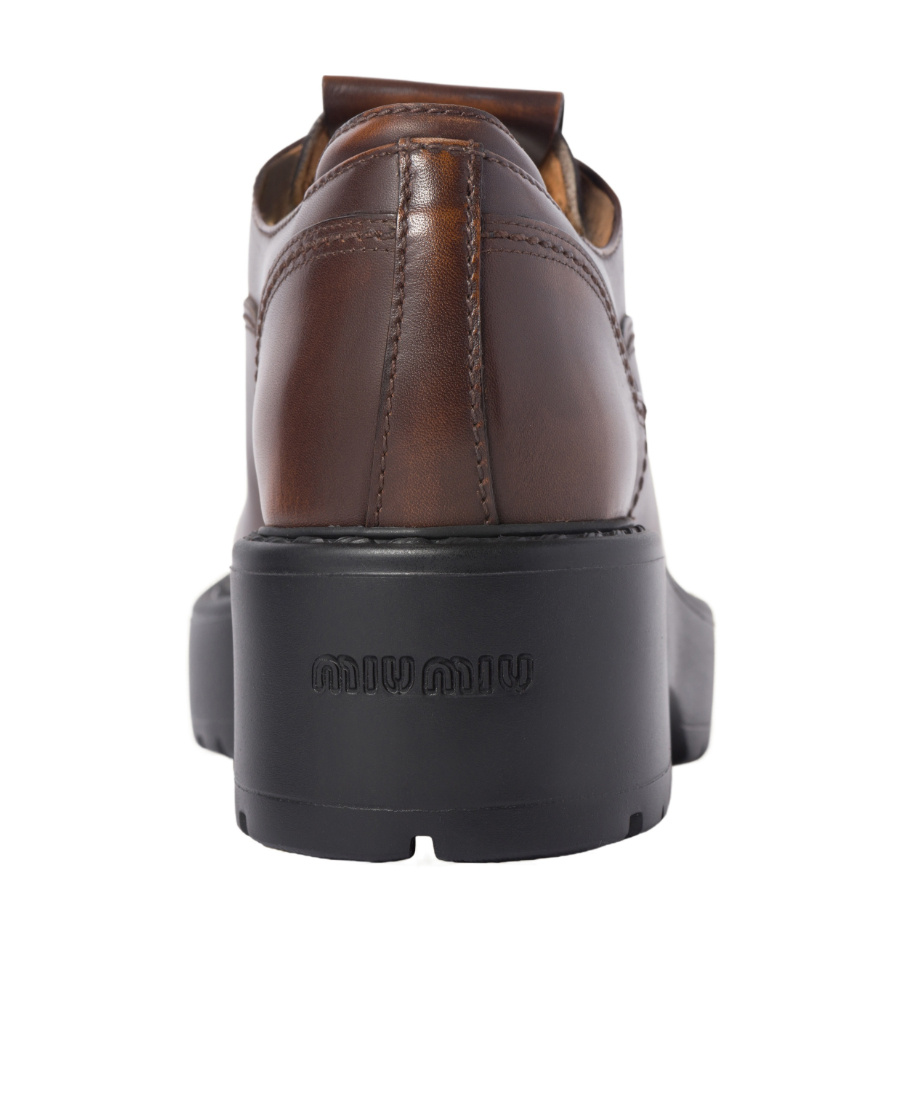 Miu Miu Logo-patch Leather Loafers In Brown