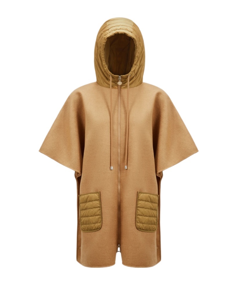 Moncler Hooded Down Cape In Brown