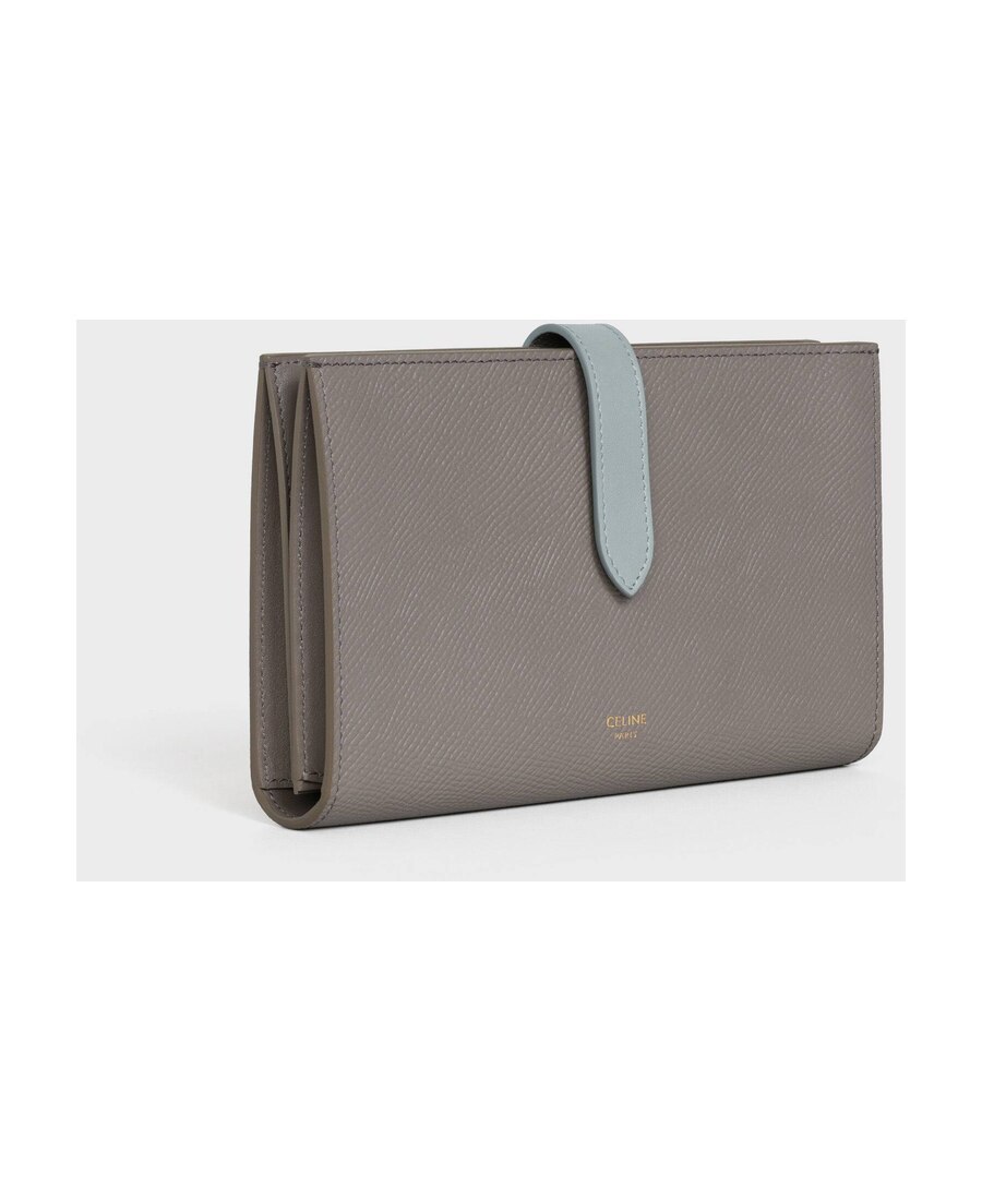 Celine Large Grain Cow Leather Two-color Ribbon Purse In Gray