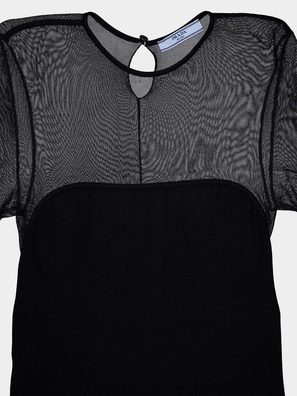 Prada Semi-sheer Midi Dress In Black