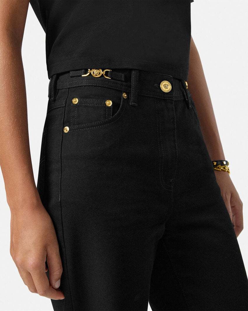 Versace Medusa-plaque Detail Jeans In Black