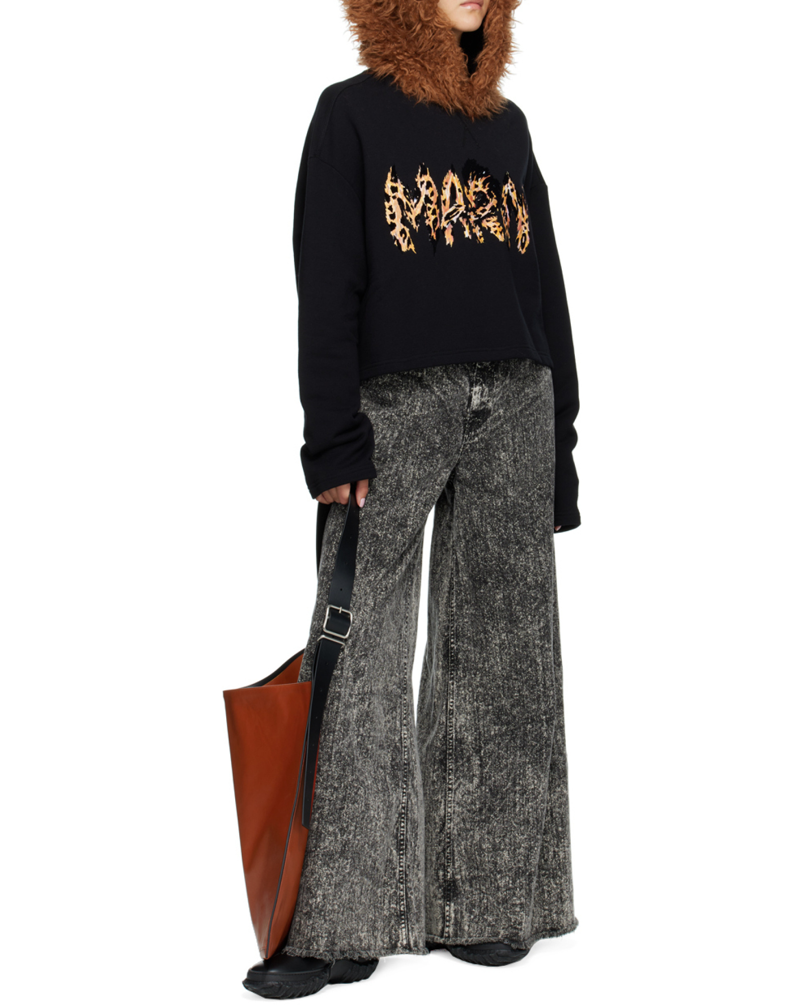 Marni Furry Hood Logo-print Sweatshirt In Black