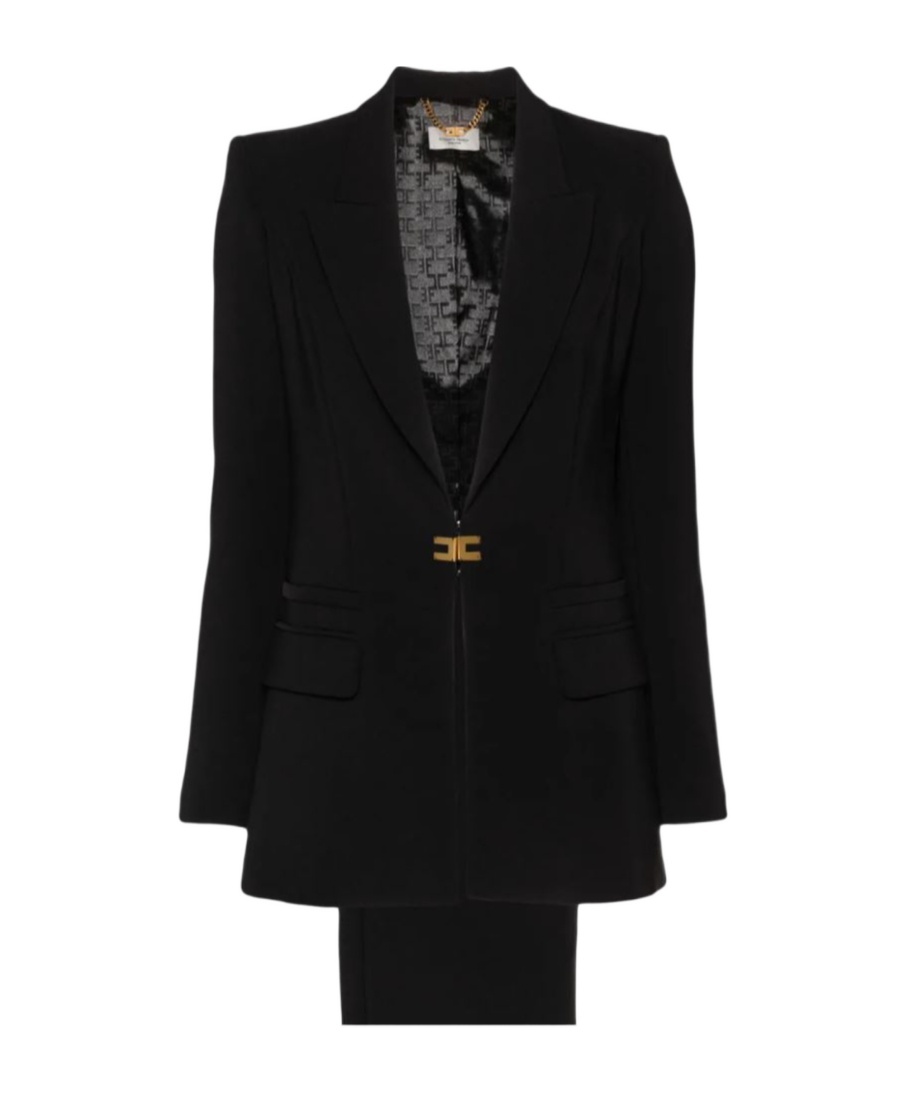 Elisabetta Franchi Logo-plaque Crepe Suit In Black