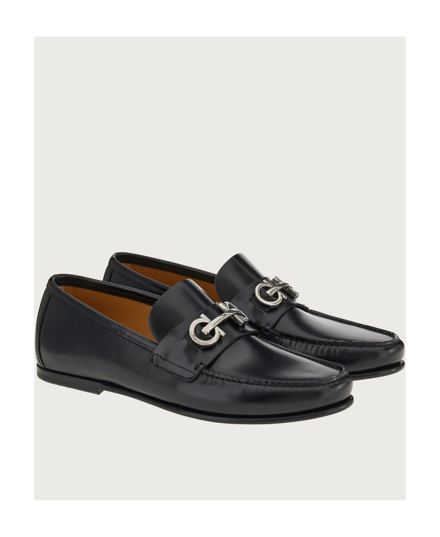 Ferragamo Galileo Gancini Buckle Leather Loafers In Red