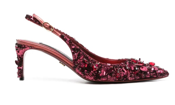 Dolce & Gabbana Tulle Slingbacks With Sequin Embellishment In Red