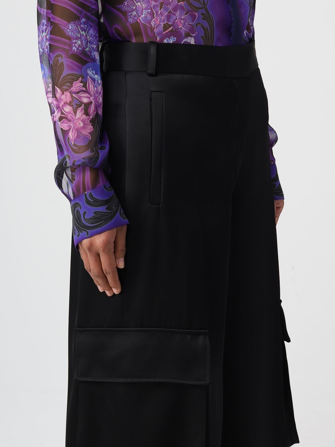Versace Woman Black Trousers In Black