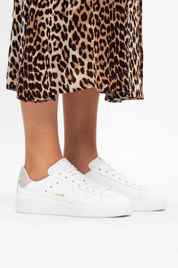 Golden Goose Purestar Sneakers In White Leather With Tone-on-tone Star And Silver Micro-glitter Heel Tab In White