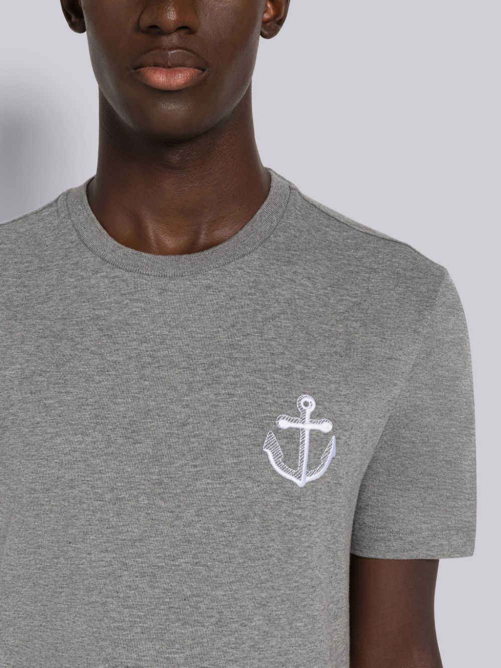 Thom Browne Anchor-embroidered Cotton T-shirt In Gray